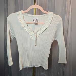 VINTAGE Clio 90s Silk Blend Ribbed Y2K Style Babydoll Half Sleeve Top Large